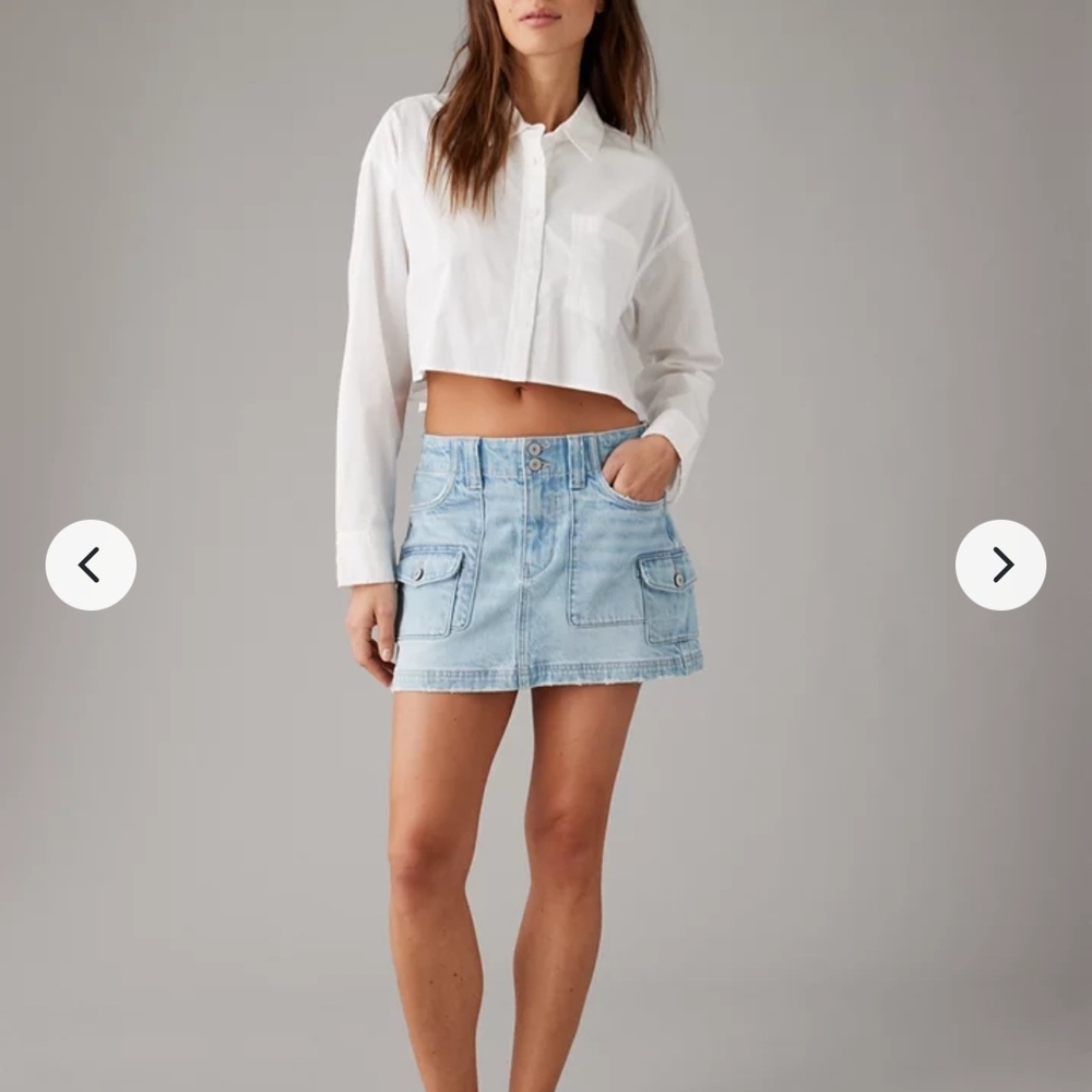 EUC American Eagle Distressed Denim Mini Skirt Low Rise See Photos Measurements